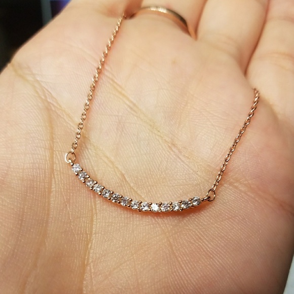 NEW Delicate Rose Gold Diamond Bar Necklace - Picture 6 of 8
